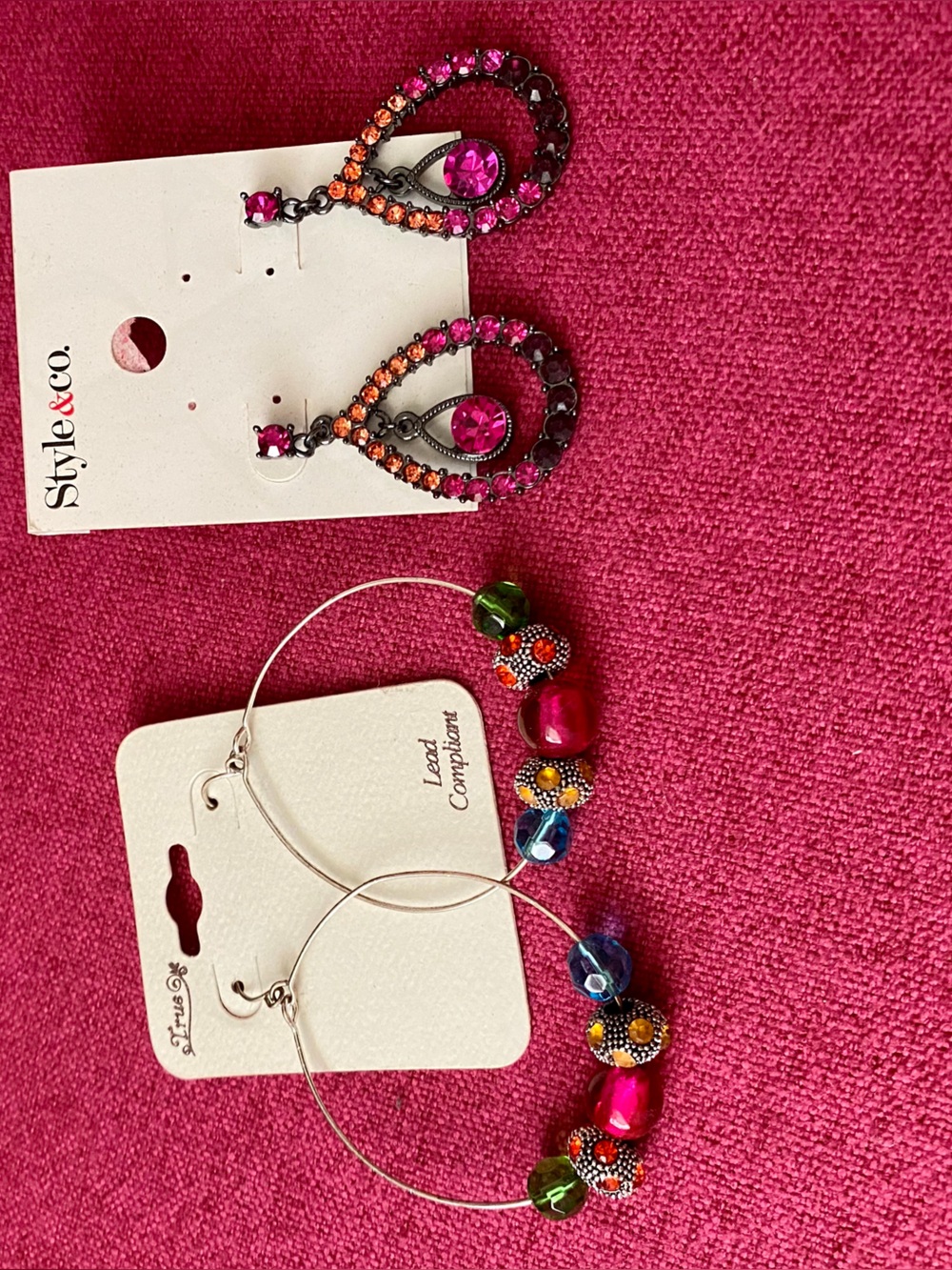 🧩 2/$20 Bundle of rhinestone beaded earrings set of 2 hoops teardrops NWT